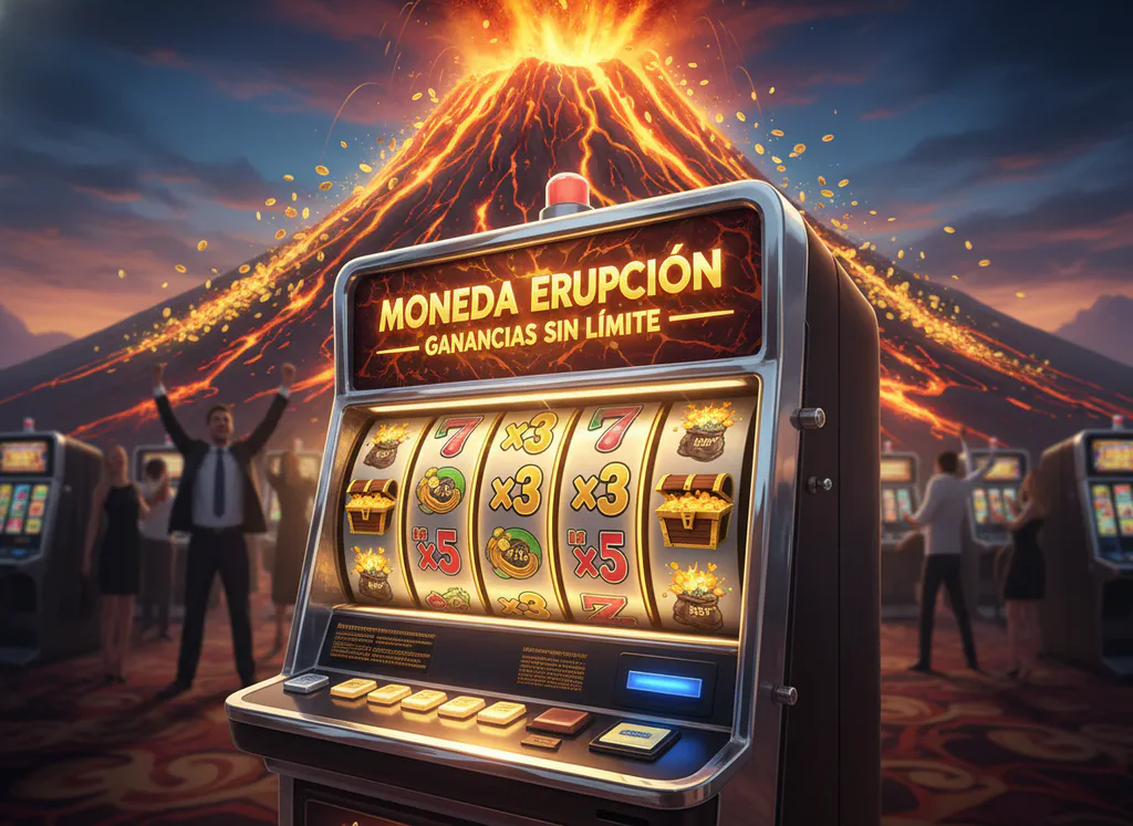 Coin Volcano slot con rodillos y símbolos de jackpot en pantalla