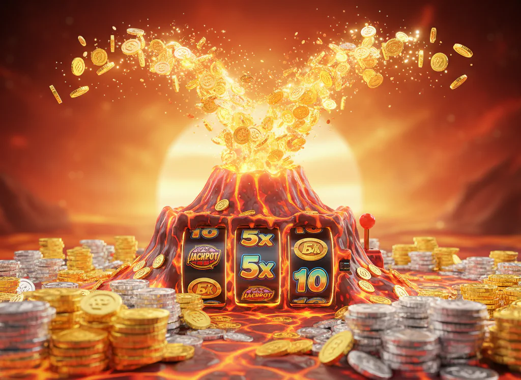 Coin Volcano volcán en erupción con monedas y temática del juego